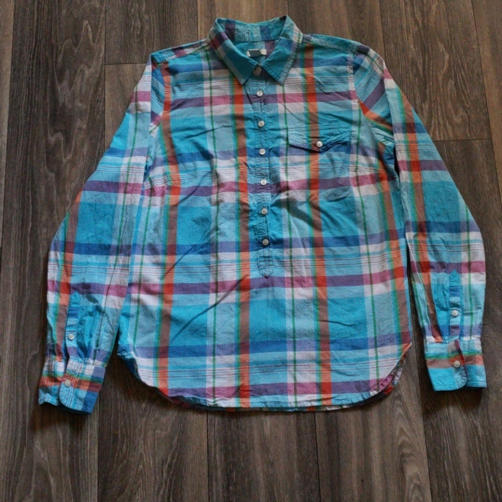 LIKE NEW JCrew Colorful Madras Plaid Popover Shirt